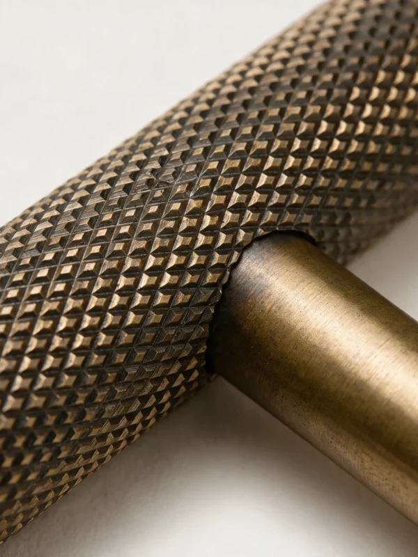 The Tetbury Knurled Pull in Antique Brass, knurling detail